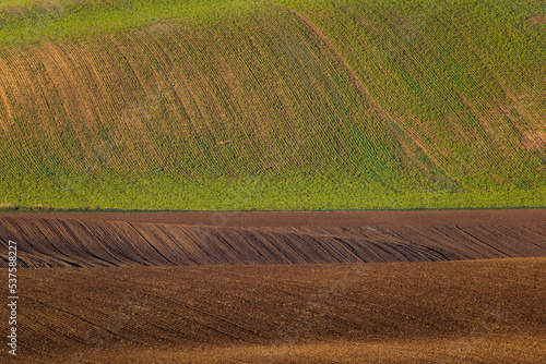 Autumn plowed fields in Czech Moravia, lines and patterns on the ground