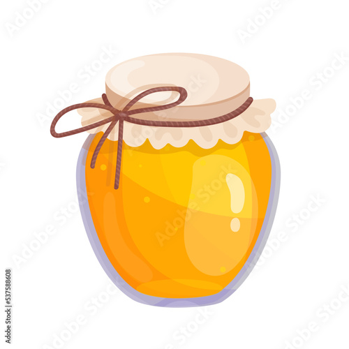A jar of honey. Useful nectar of honey bees. Cartoon vector graphics.