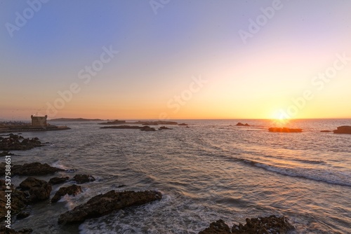 Sunset over Atlantic Ocean in Essaouira, Morocco