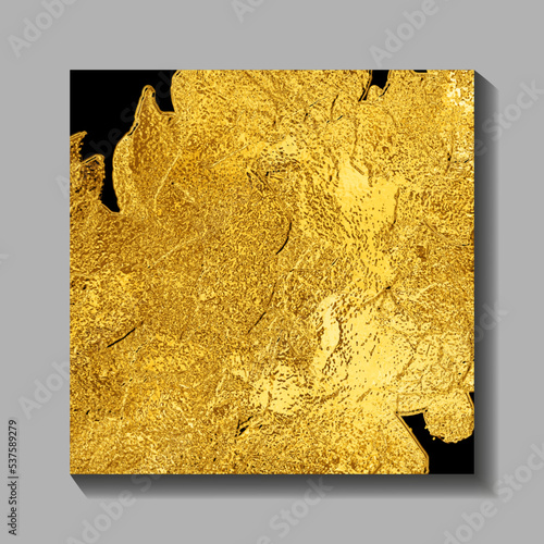 Abstract vector poster with gold relief brush strokes for design interior. Contemporary golden painting for cover design, card, flyer, poster and print. Hand draw 3D luxury illustration for decoration