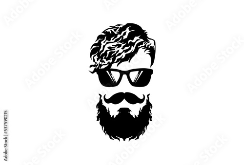 Illustration Vector graphic of Hipster man hairstyle with mustache and beard fit for Barbershop Concept etc.