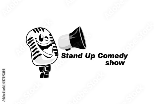 Illustration Vector graphic of Stand Up Comedy Logo with Microphone Character. fit for Comedy Element Design etc.