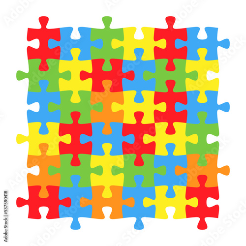 Colorful puzzle form 36 pieces vector isolated on white background.