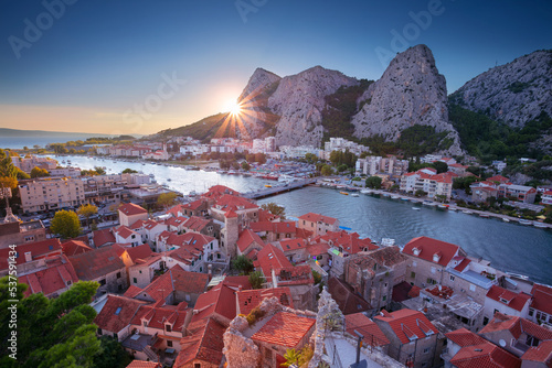 Omis, Croatia. Cityscape image of beautiful coastal town Omis, Dalmatia, Croatia at summer sunset.