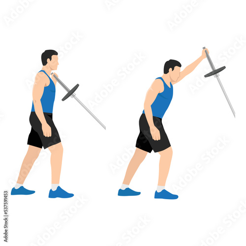 Man doing Landmine Shoulder Press exercise.Flat vector illustration isolated on white background