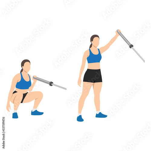 Woman doing one hand single Landmine shoulder press. T bar presses exercise. Flat vector illustration isolated on white background