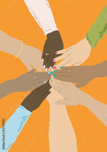 Group of women's hands uniting together in circle