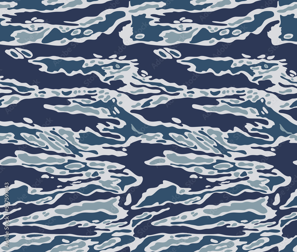 Camouflage blue background, military texture, endless vector background, disguise