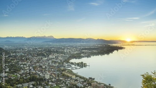 Bregenz am Bodensee (lake of Constanze) in the State of Vorarlberg, Austria. View from Pfänder toward the Rhein Valley and Switzerland. TimeLapse Video