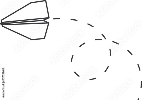 Airplane route symbol. Paper plane with dashed trail