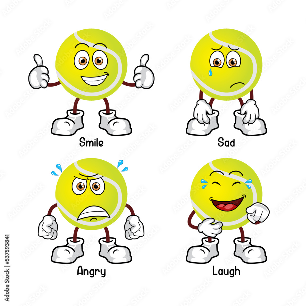 Set of cartoon ball character, Cute tennisball emoticon