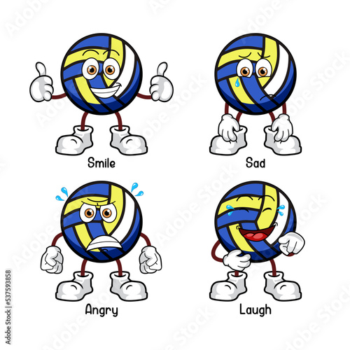Set of cartoon ball character, Cute volleyball emoticon