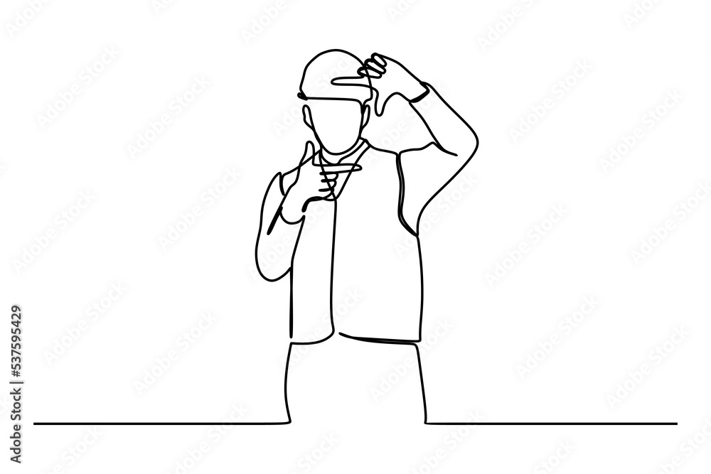 Continuous line drawing of construction worker Continuous line drawing of construction worker