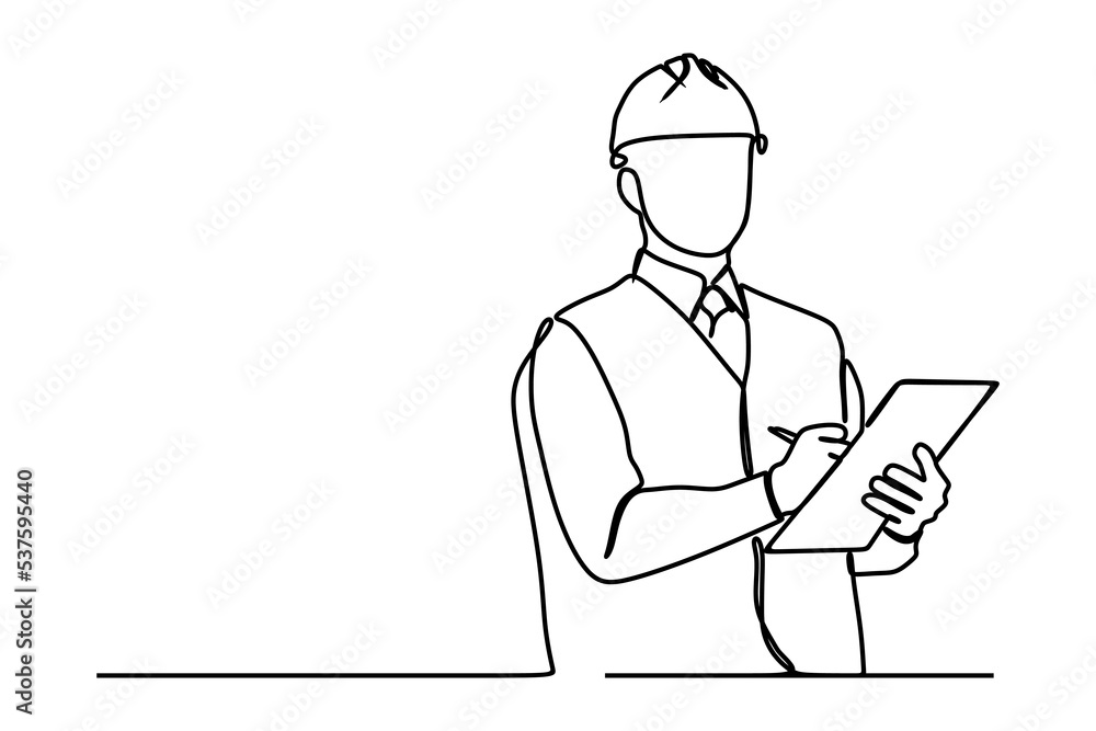 Continuous line drawing of construction worker Continuous line drawing of construction worker