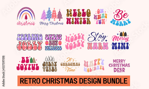 retro Christmas t-shirt design bundle. Christmas typography. Christmas craft for merchandise. Winter designs. Christmas t shirt designs template with bag and mug mockup for merchandising