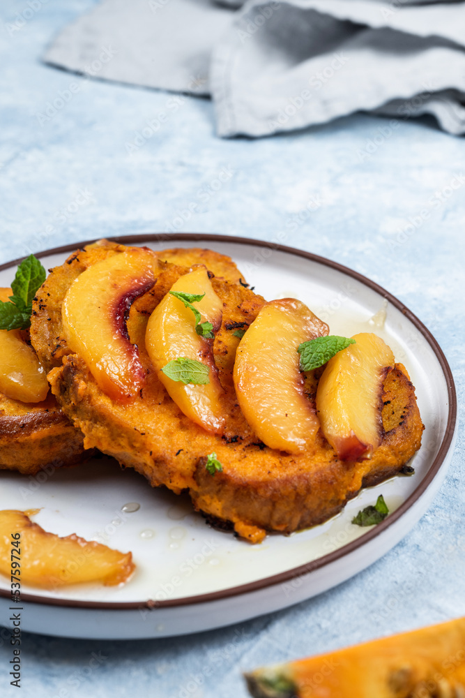 Toasted bread with pumpkin and apricot. Autumn seasonal healthy food recipe Toasted bread with pumpkin and apricot. Autumn seasonal healthy food recipe