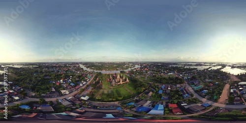 360 degree aerial photograph of an ancient monument in Phra Nakhon Si Ayutthaya Province. © Sittipong