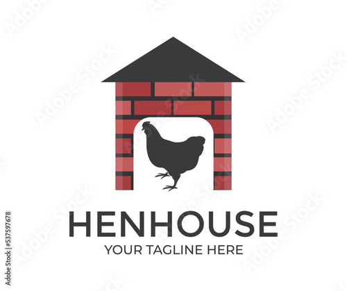 Henhouse, poultry farming flat logo design. Organic animal agriculture, hennery. Chicken farm vector design and illustration.
