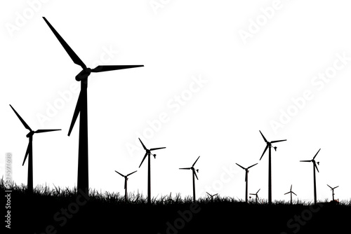Wind turbine silhouettes are used to generate electricity in the fields during the evening hours. © STOCK PHOTO 4 U