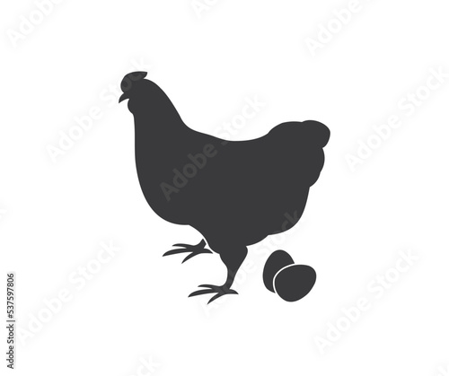 Chicken with eggs icon, Hen or chicken vector outline logo design. Concept of organic farm. Minimal, simple background for label design vector design and illustration.

