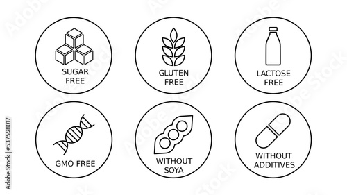 Set of vector icons in simple linear style for supplements and vitamin