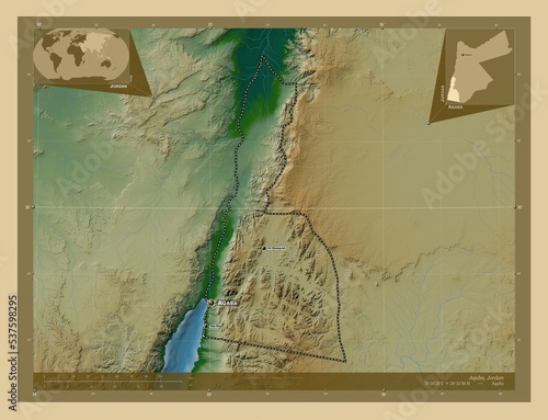 Aqaba, Jordan. Physical. Labelled points of cities photo