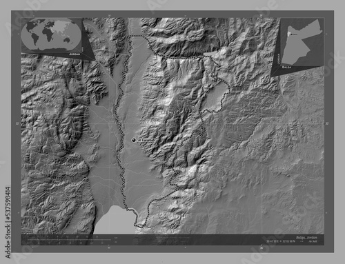 Balqa, Jordan. Bilevel. Labelled points of cities photo