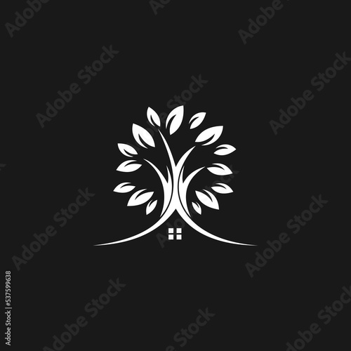 House Vector Logo Design template of an oak tree and a house made of simple strokes. it is good for symbolizing property or real estate business.