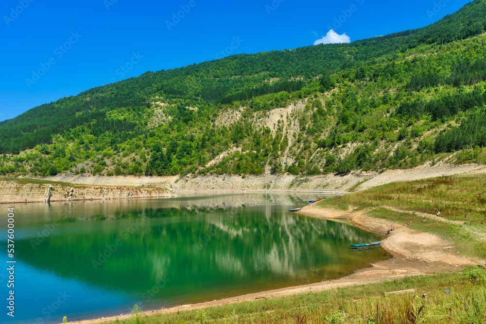 Amazing view of curvy, meandering Zavoj lake on Old Mountain, Serbia. Zavojsko Lake near Pirot