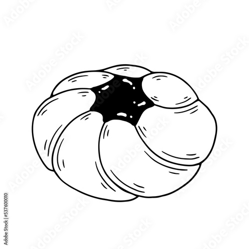 Linear sketch of shortbread cookies with jam. Vector graphics.