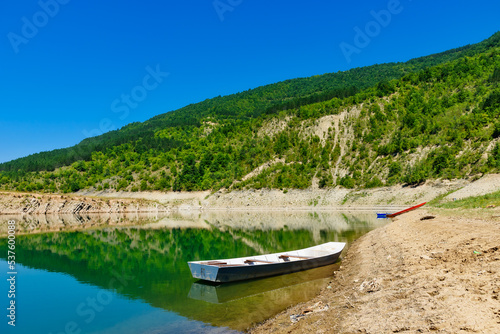 Amazing view of curvy  meandering Zavoj lake on Old Mountain  Serbia. Zavojsko Lake near Pirot