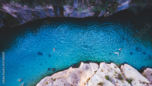 Montanejos (Castellón) y sus aguas termales a vista de drone.  photo