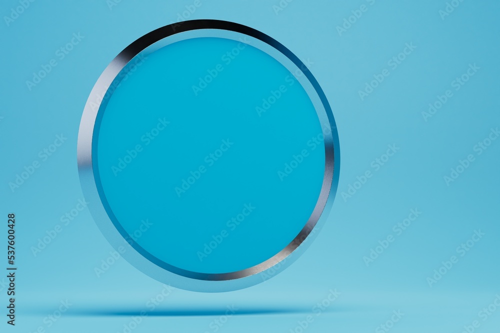 Beautiful round blue frame with a silver rim on a blue background. 3D render Beautiful round blue frame with a silver rim on a blue background. 3D render