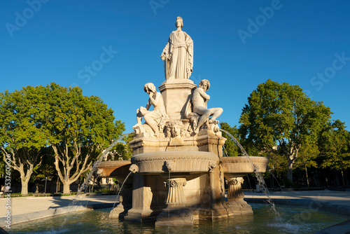 View of famous fountain in the morning, Nimes