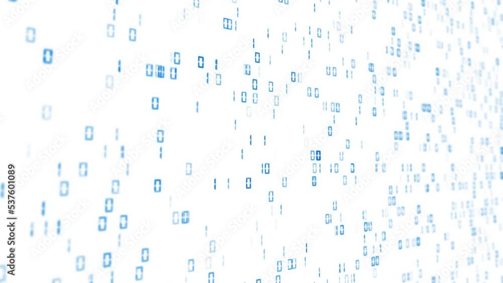 Seamless loop blurred digital binary code numbers animation on white background.
