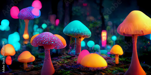 Valokuvatapetti neon mushroom