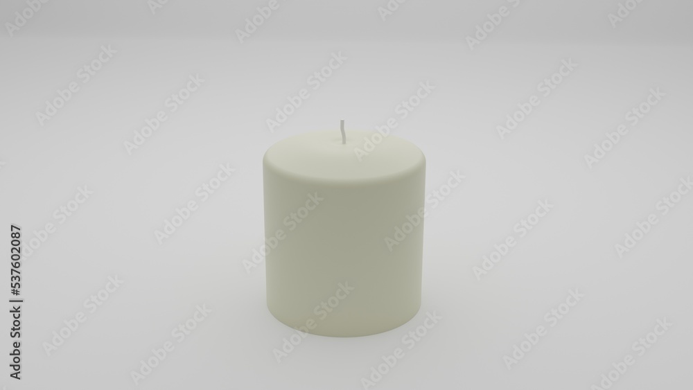 White wax decorative candle without fire isolated on white background. 3D render White wax decorative candle without fire isolated on white background. 3D render