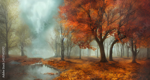 Beautiful Illustration Landscape Forest in Autumn