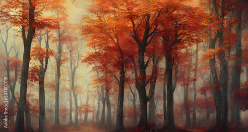 Beautiful Illustration Landscape Forest in Autumn © Oblivion VC