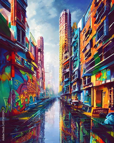 Illustration Colourful Graffiti Urban Cityscape