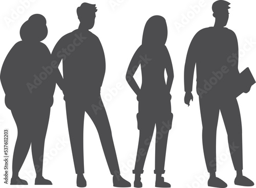 Young people black silhouettes. Standing adult students