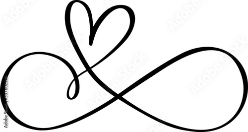 Love vector heart logo with infinity. Sign on postcard to Valentines day, wedding print. calligraphy and lettering illustration isolated on a white background