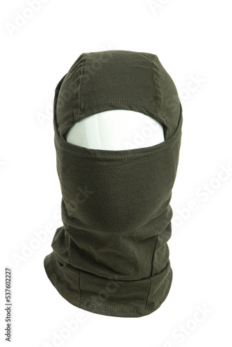 New balaclava headwear. Element of military uniform. Headgear to protect the face. Isolate on a white back.