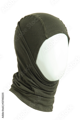 New balaclava headwear. Element of military uniform. Headgear to protect the face. Isolate on a white back.