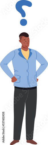 Man with question mark. Decision making proccess. Choosing person