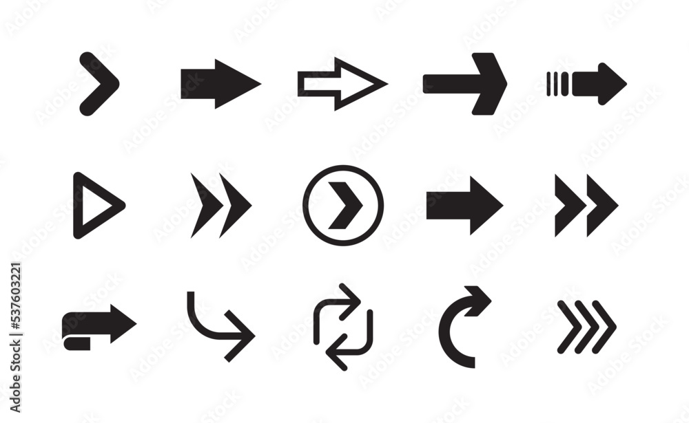 Arrow vector pictogram. Icon set of arrows. Arrow vector pictogram. Icon set of arrows.
