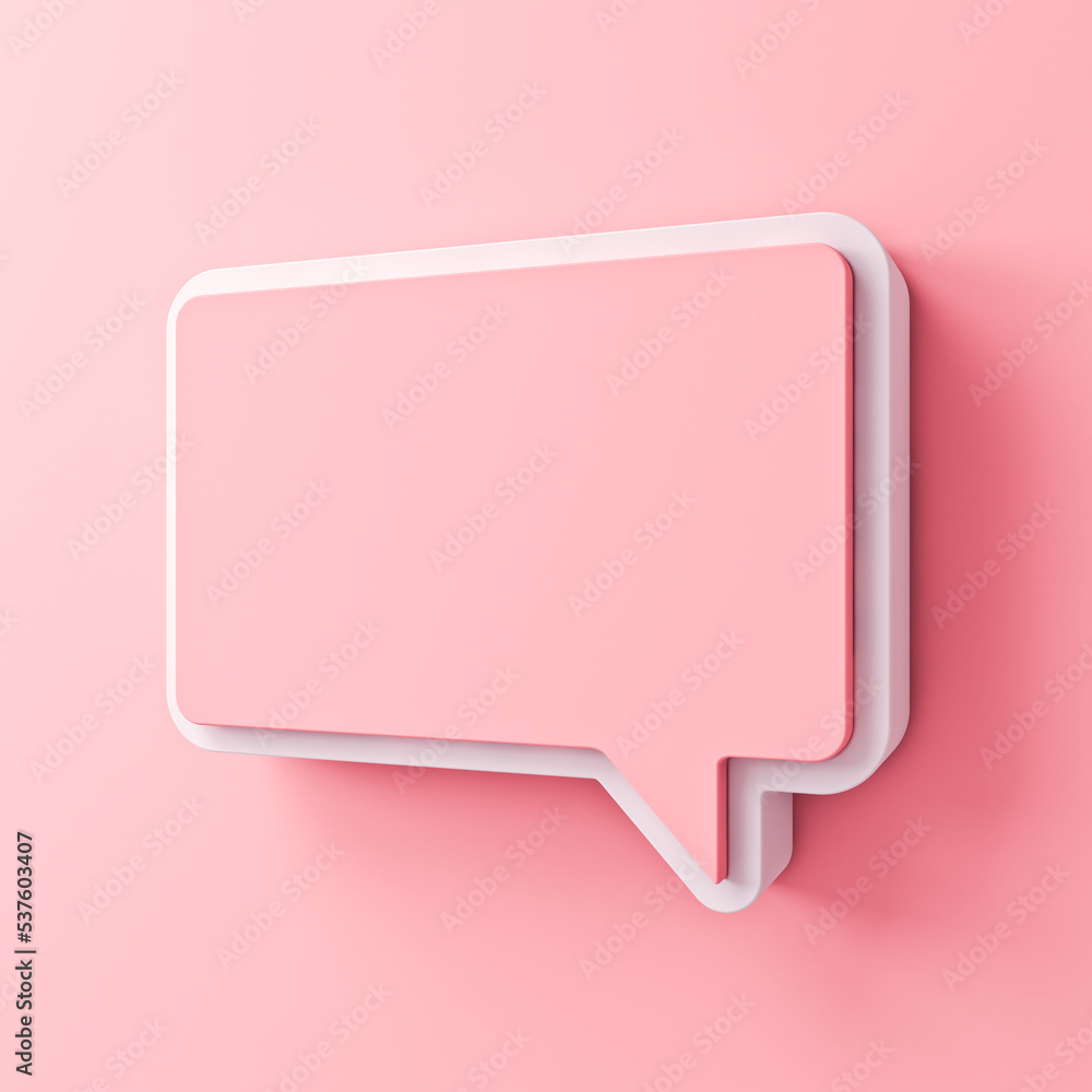 Perspective speech bubble pin isolated on pink pastel color wall background with shadow minimal conceptual 3D rendering Perspective speech bubble pin isolated on pink pastel color wall background with shadow minimal conceptual 3D rendering