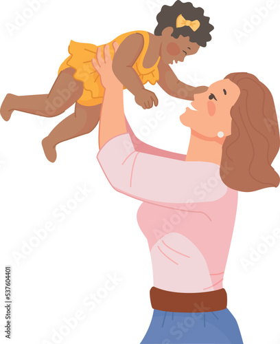 Mother holding black baby girl. Child adoption