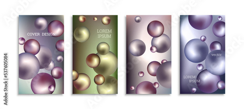 Flying metal balls. Set of 4 cover designs, creative background