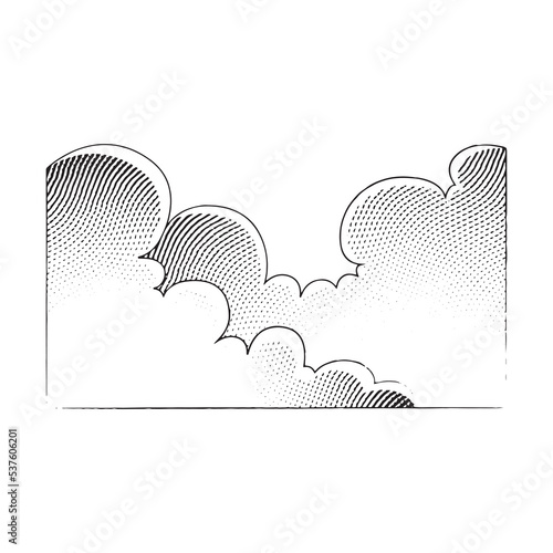 Scratchboard Engraved Illustration of Clouds